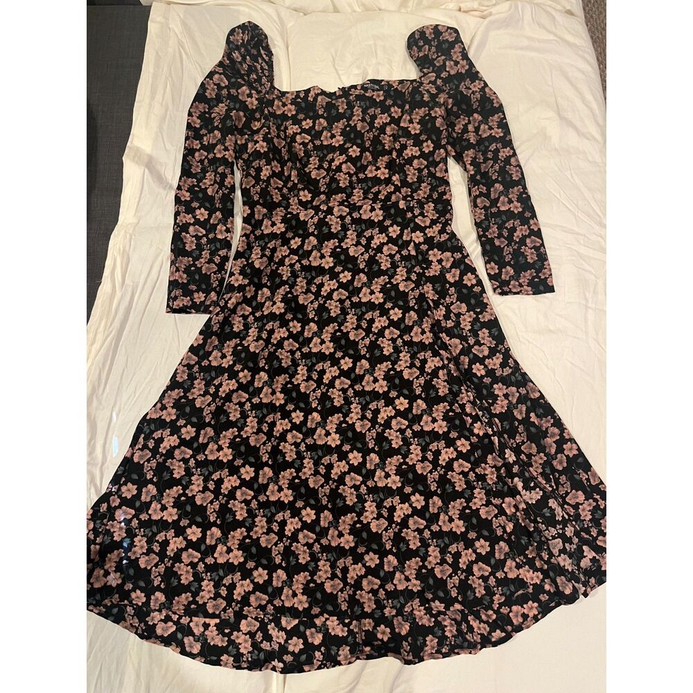 Nasty Gal Floral Puff Sleeve Midi Dress Black Pink Size US 12